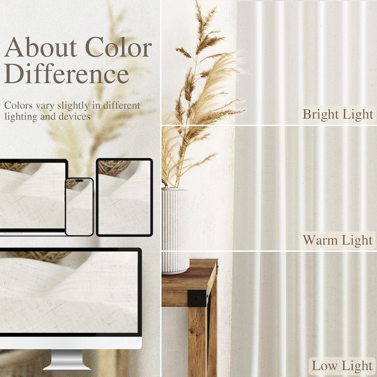 Nanspring Linen Blend Back Tab Curtains 84" 2-Pack Neutral Modern Farmhouse