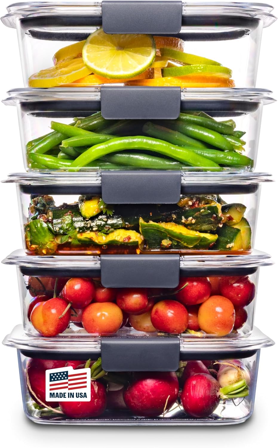 Rubbermaid Brilliance Tritan Food Storage Containers - Airtight Leak-Proof Meal Prep Set (5-Piece)