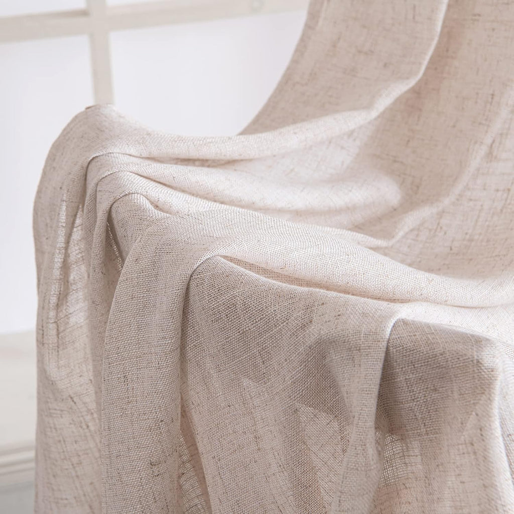 MIULEE Natural Linen Curtains 84" Long Semi-Sheer for Bedroom Living Room