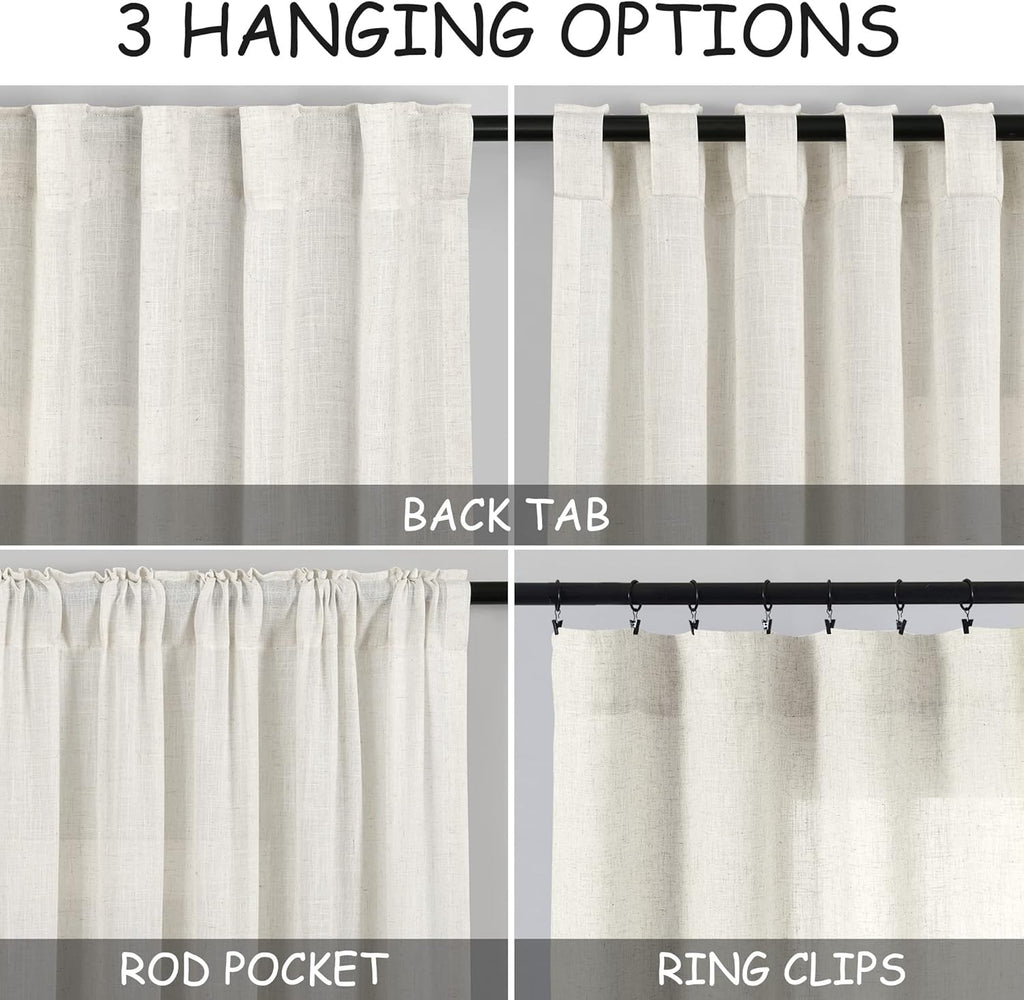 Nanspring Linen Blend Back Tab Curtains 84" 2-Pack Neutral Modern Farmhouse