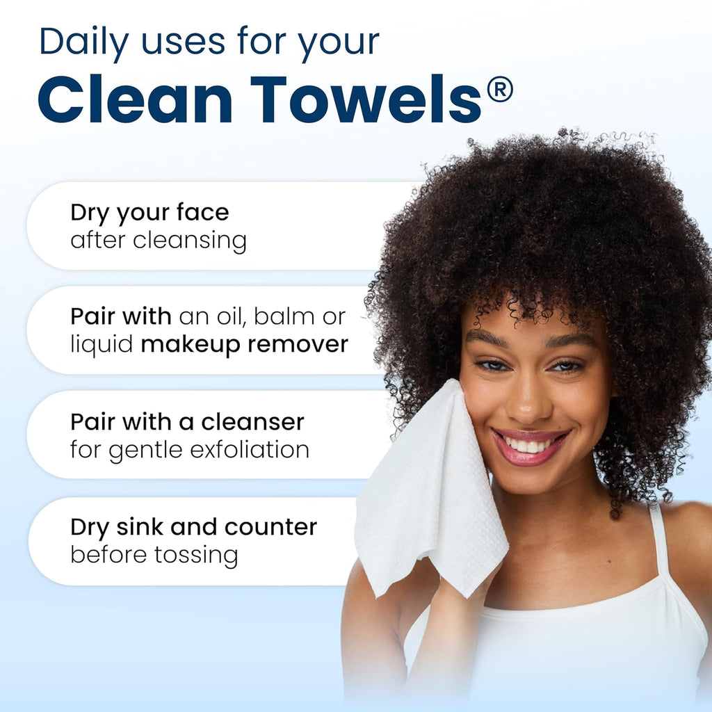 Clean Skin Club 100% Biobased Disposable Face Towels XL - 50 Count, Dermatologist-Approved Makeup Remover Wipes