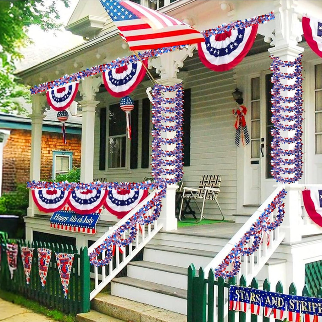 Hongsome Patriotic 4th of July Garland - 50ft Shiny Tinsel Decor for Home & Yard