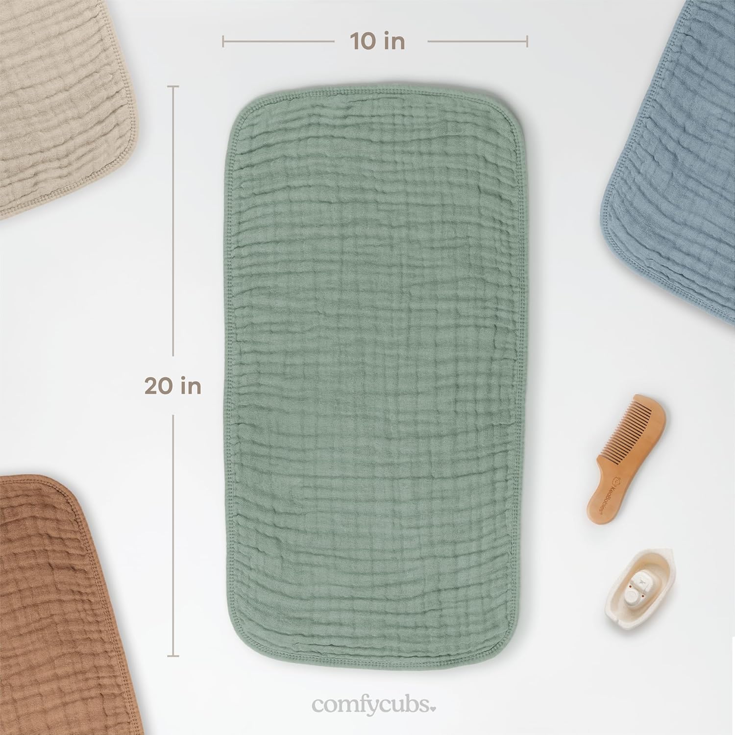 Comfy Cubs 20x10 Muslin Burp Cloths - 6-Layer Absorbent Cotton for Baby Messes (10-Pack)