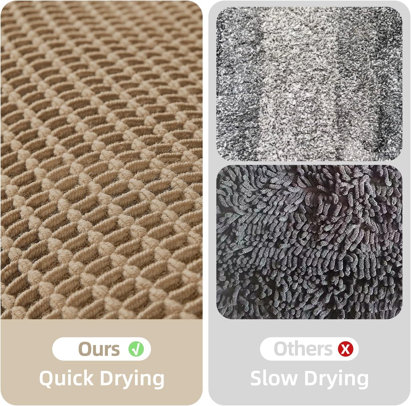 TYUU Boho Waffle Bath Mat - Non-Slip, Super Absorbent Farmhouse Rug (30x20", Khaki)