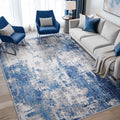 RELEANY Washable Non-Slip Abstract Rug 5'x7' for Living Room - Modern Blue Grey Design