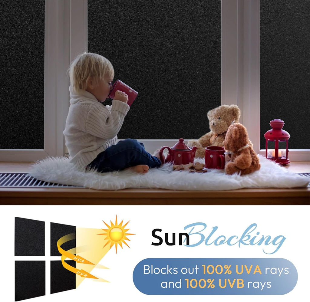 Rabbitgoo Blackout Window Film - Static Cling Privacy Tint for Light Blocking & UV Protection