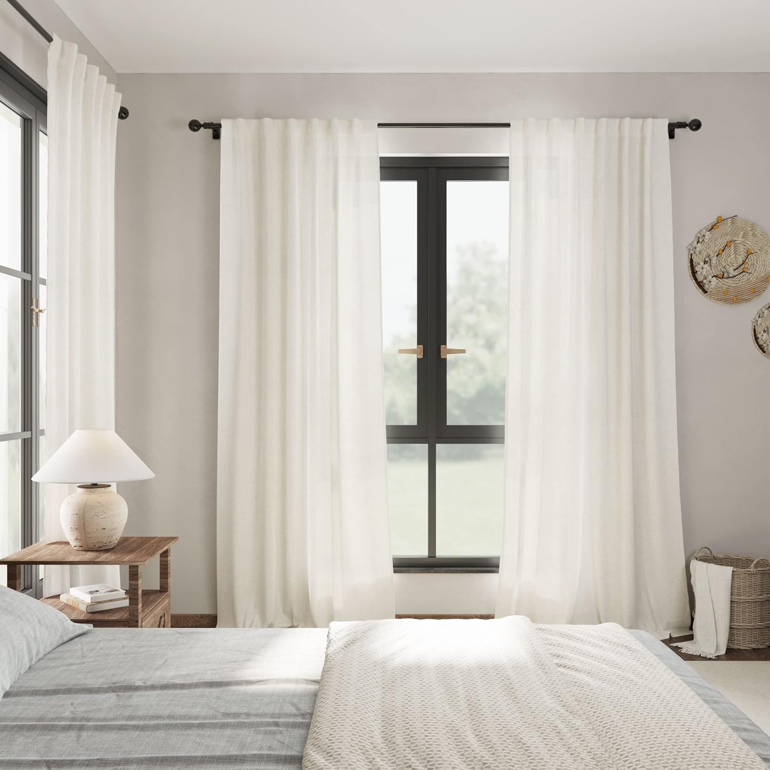Nanspring Linen Blend Back Tab Curtains 84" 2-Pack Neutral Modern Farmhouse