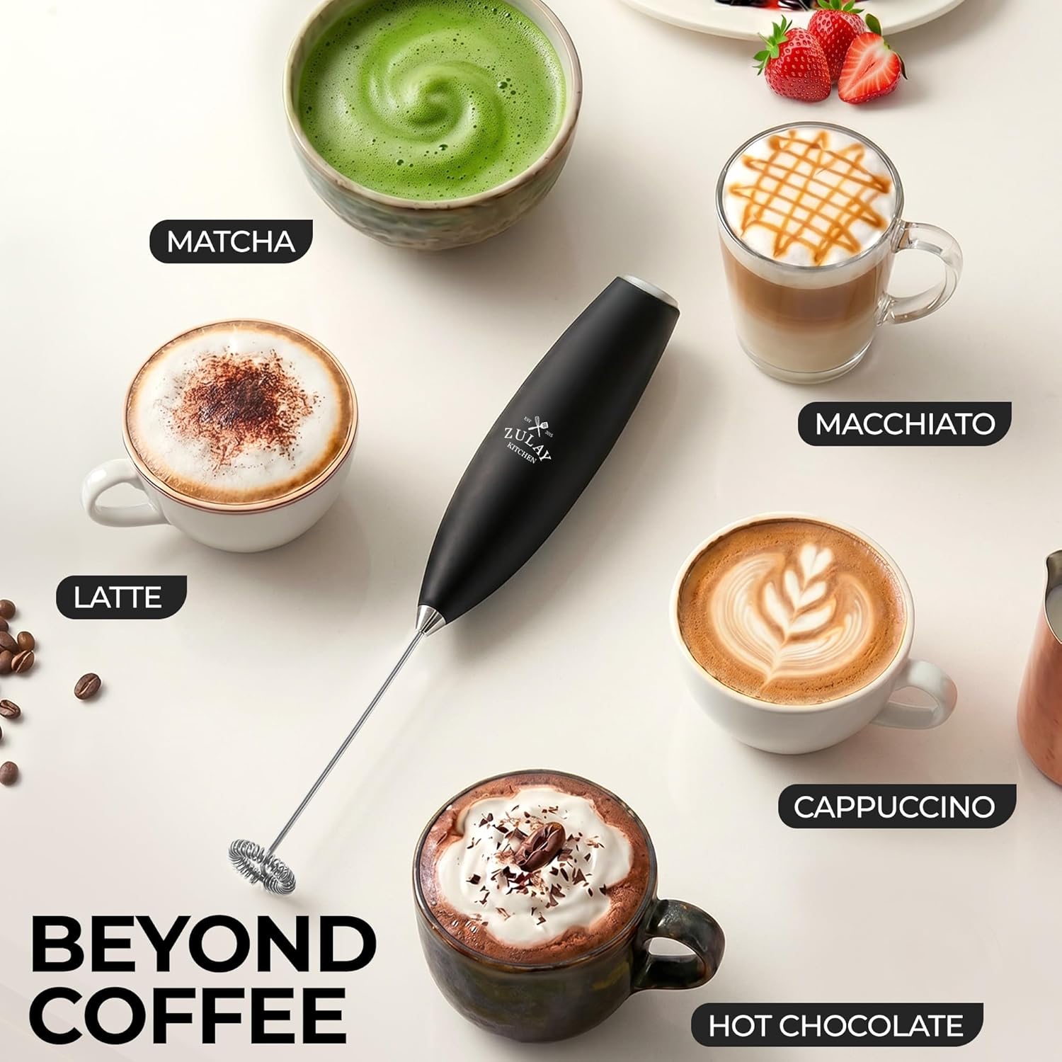 Zulay Kitchen Handheld Electric Milk Frother for Coffee & Latte - 13k RPM Motor