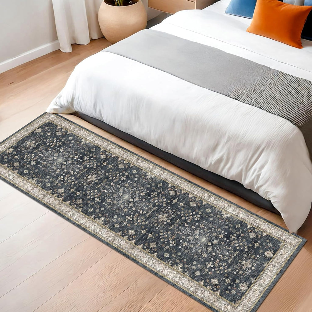 Black Boho Washable Runner Rug (2' x 6') - Non-Slip, Stain-Resistant for Kitchen & Hallway by Hazo Haus