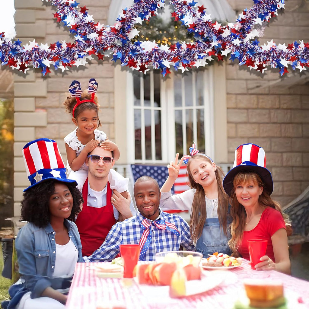 Hongsome Patriotic 4th of July Garland - 50ft Shiny Tinsel Decor for Home & Yard
