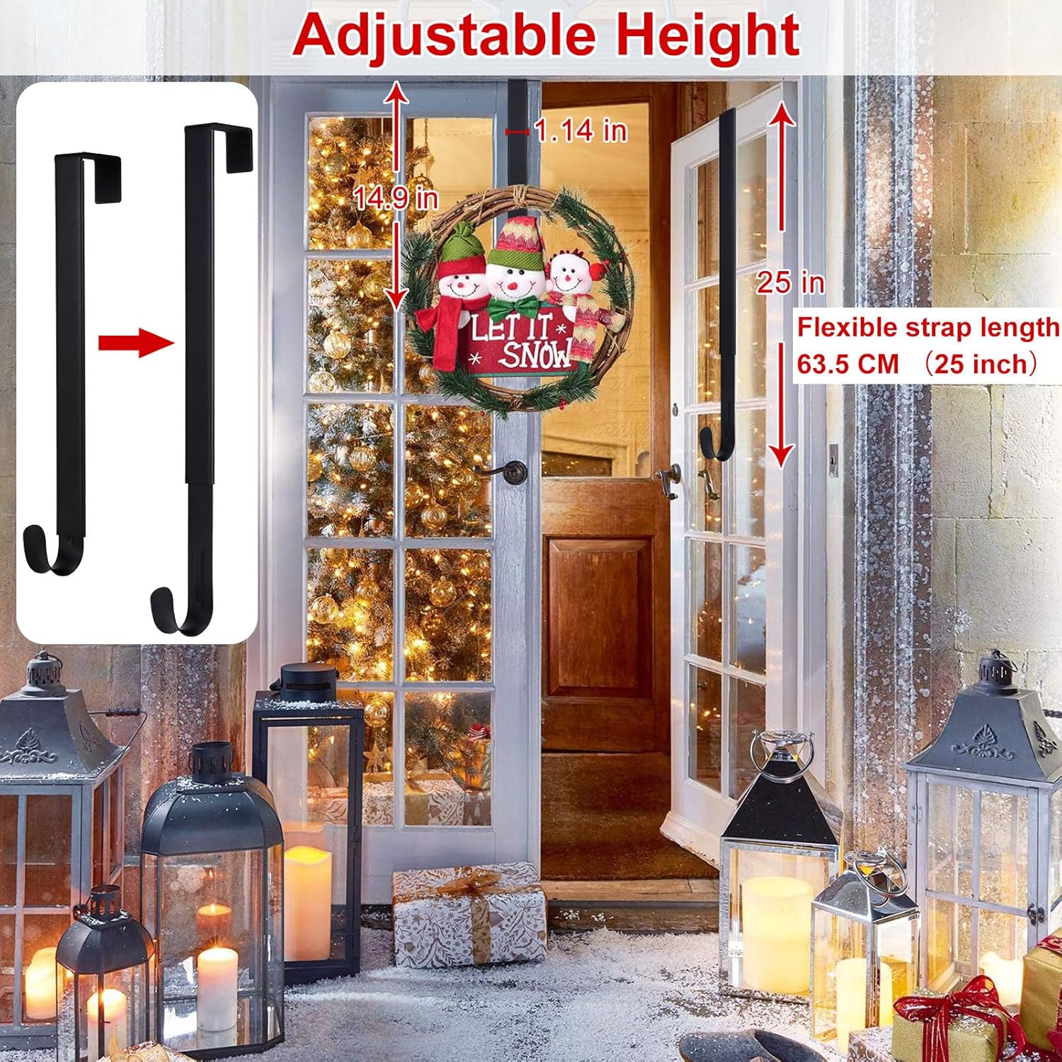 HEYHOUSE Adjustable Front Door Wreath Hanger - Holds Up to 20 lbs, 14.9-25"