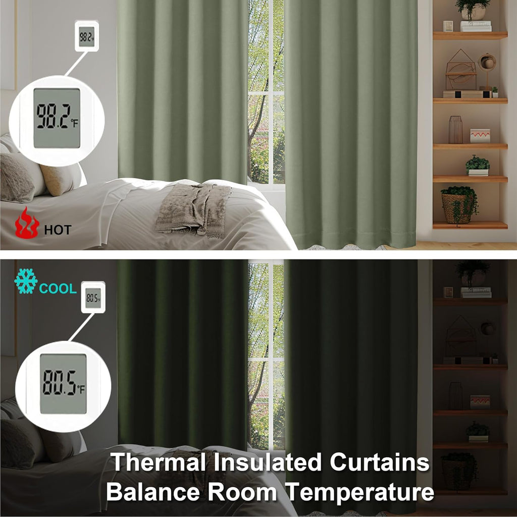 Simplebrand Sage Green Blackout Curtains for Bedroom 63 Inch Length 2-Panel Set