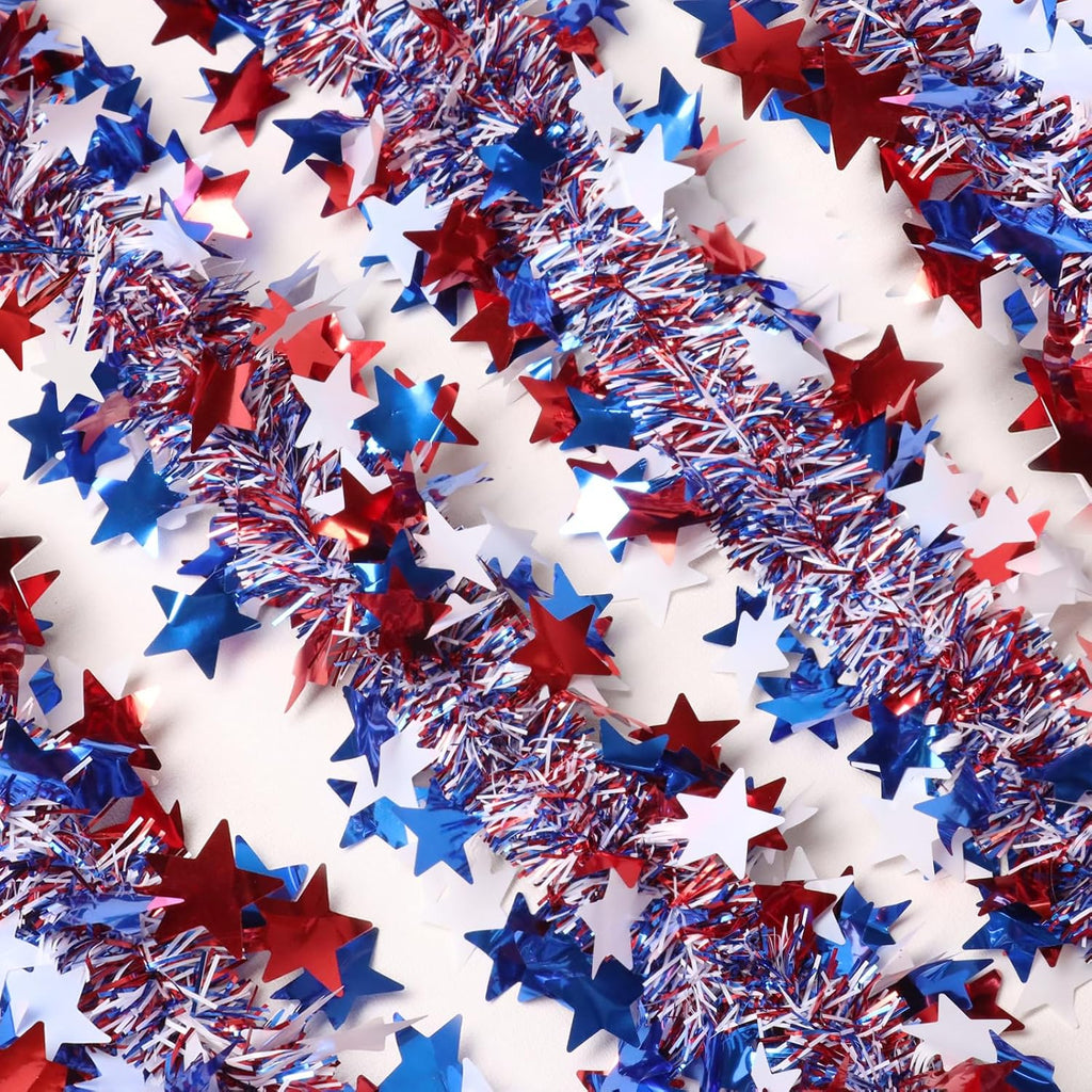 Hongsome Patriotic 4th of July Garland - 50ft Shiny Tinsel Decor for Home & Yard