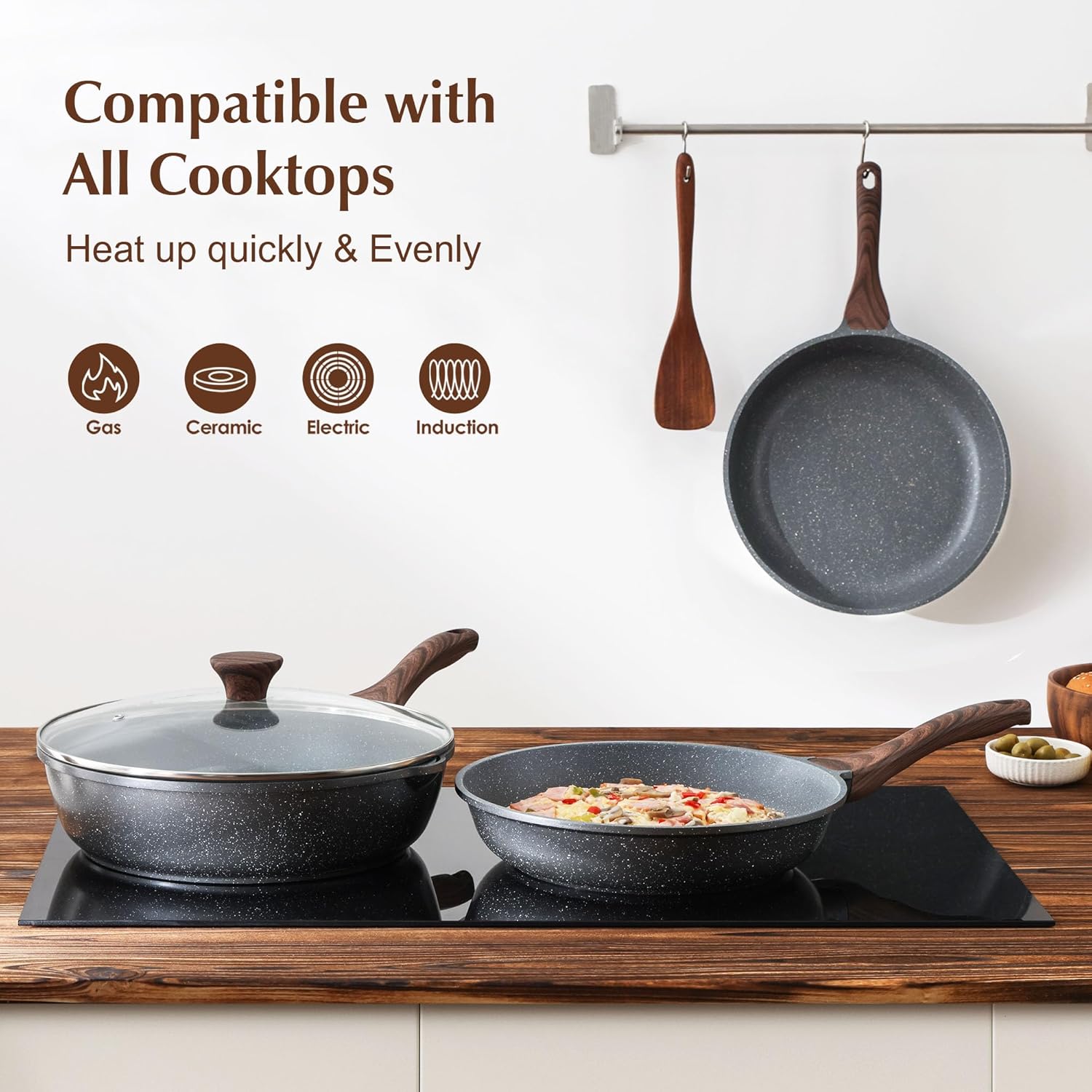 SENSARTE Nonstick Frying Pan - Swiss Granite Coating, PFOA-Free, 9.5 Inch