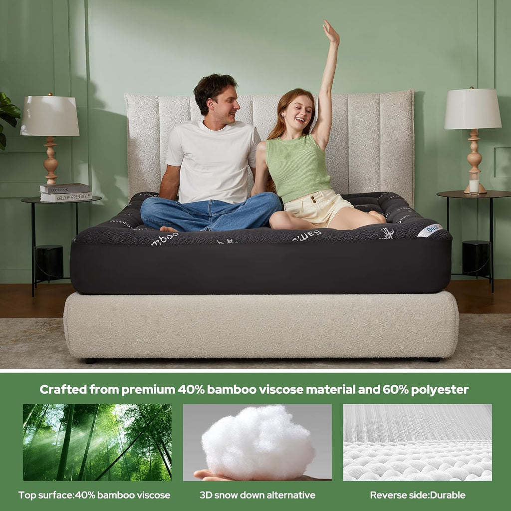 BEDLORE Queen Bamboo Viscose Mattress Topper for Back Pain Relief