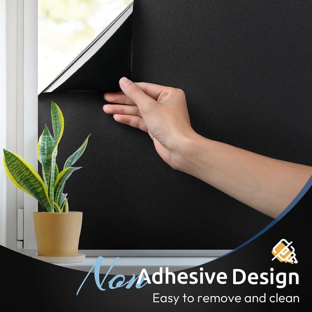 Rabbitgoo Blackout Window Film - Static Cling Privacy Tint for Light Blocking & UV Protection