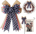 Hongsome Patriotic Burlap Bow for 4th of July Wreaths - Red White Blue Stars, 11x16.5in