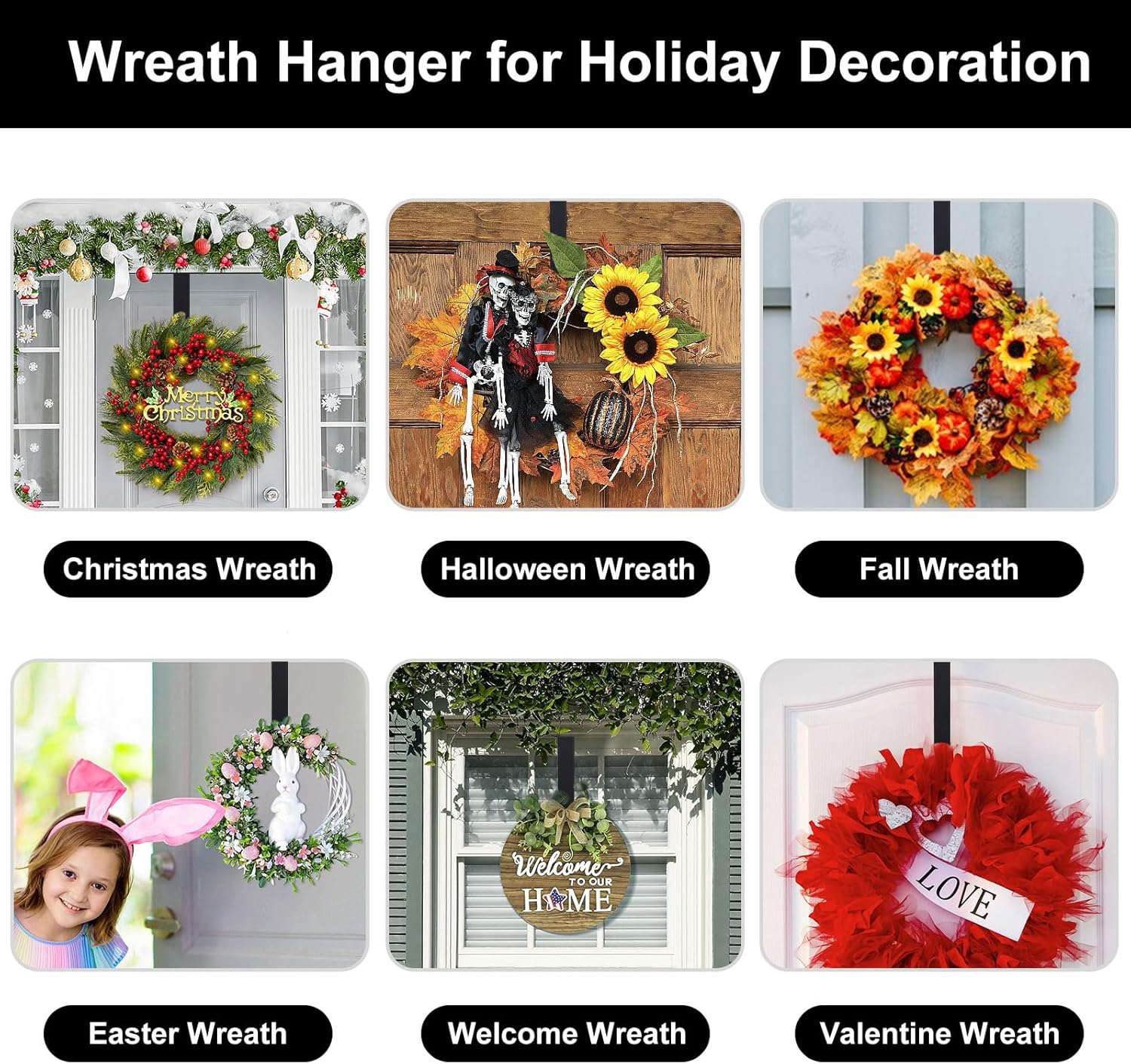 HEYHOUSE Adjustable Front Door Wreath Hanger - Holds Up to 20 lbs, 14.9-25"