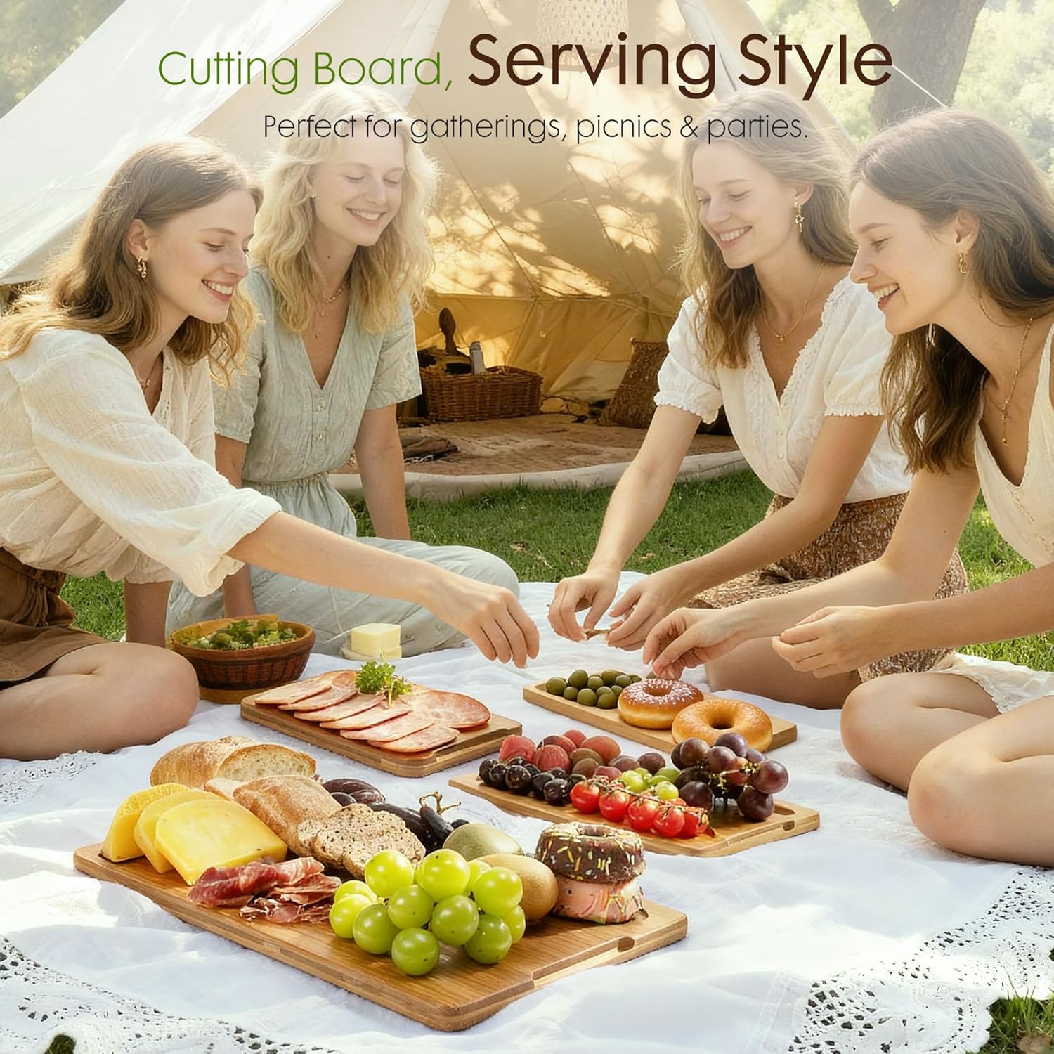 Astercook Carbonized Bamboo Cutting Boards Set w/ Stand (3-Piece)