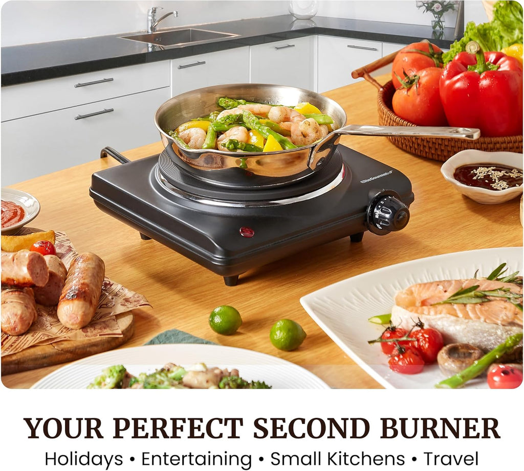Elite Gourmet Portable Electric Burner - 1000W Cast Iron Hot Plate with 7 Heat Settings for RVs & Small Kitchens