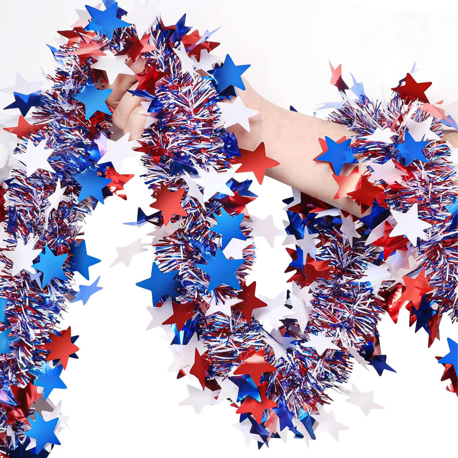 Hongsome Patriotic 4th of July Garland - 50ft Shiny Tinsel Decor for Home & Yard