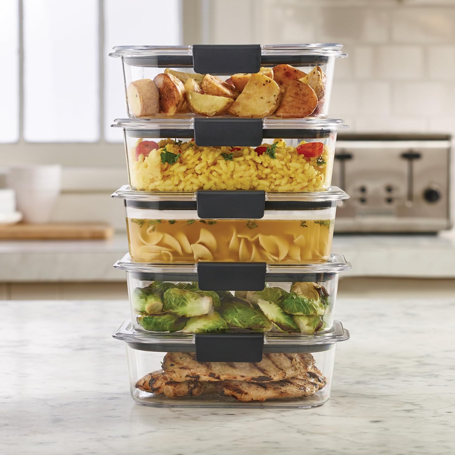 Rubbermaid Brilliance Tritan Food Storage Containers - Airtight Leak-Proof Meal Prep Set (5-Piece)