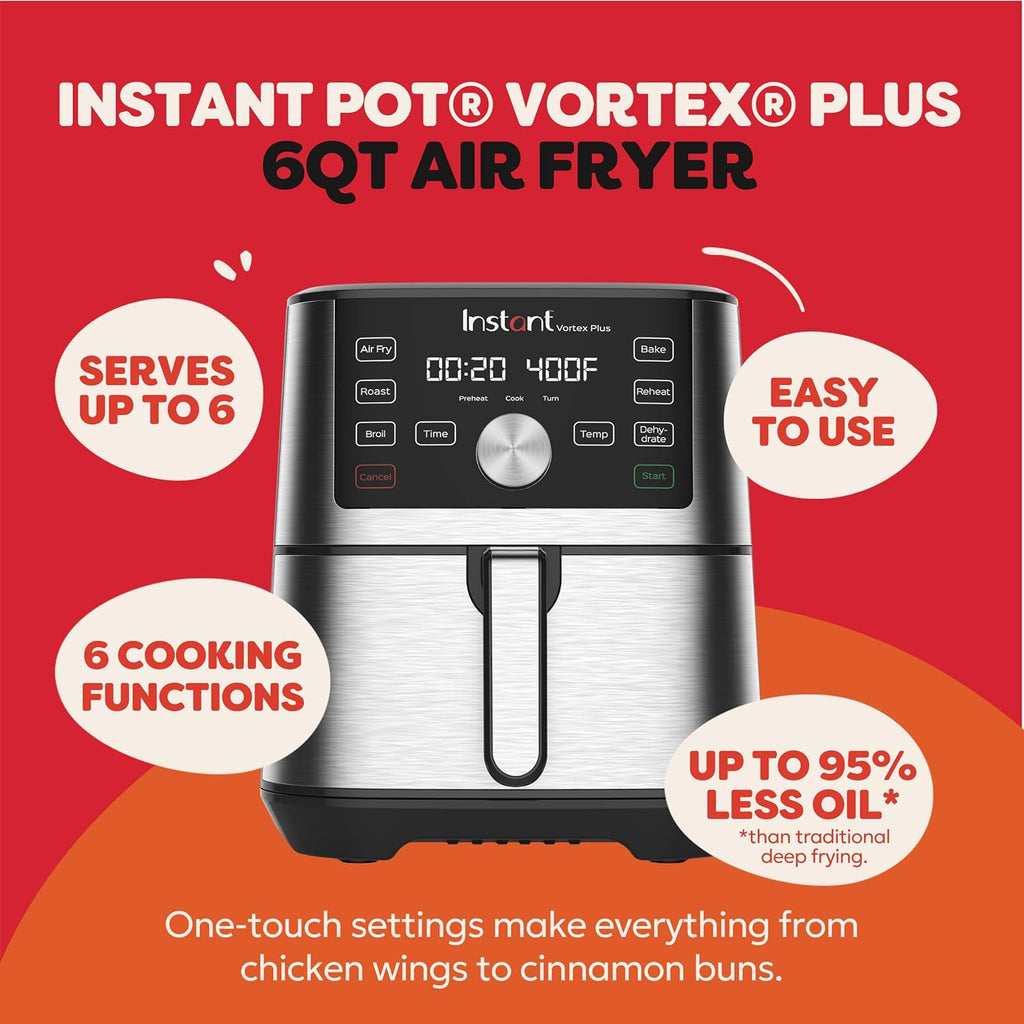 Instant Pot 6-Quart Vortex Plus Air Fryer - 6-in-1 Multi-Cooker with EvenCrisp Technology