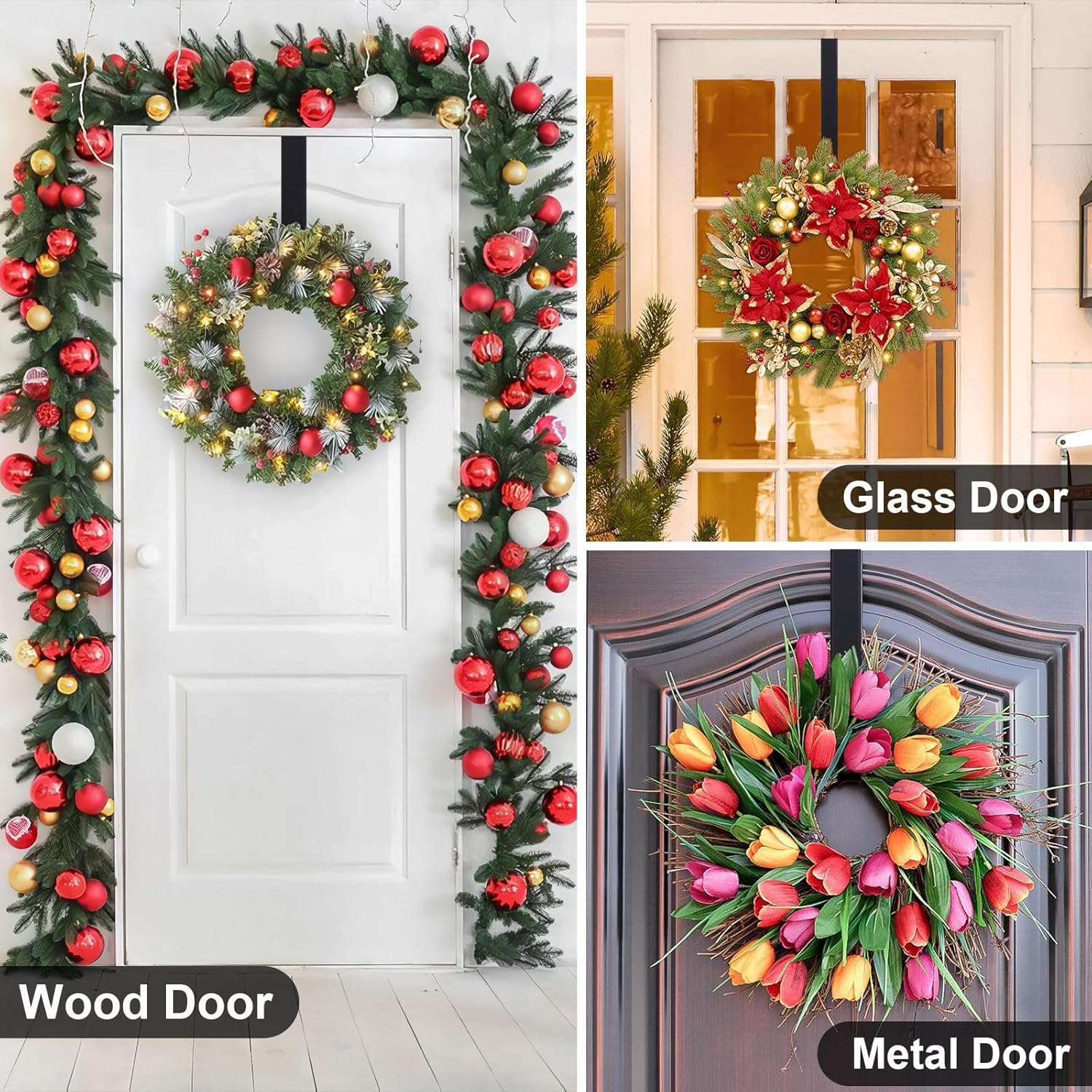HEYHOUSE Adjustable Front Door Wreath Hanger - Holds Up to 20 lbs, 14.9-25"