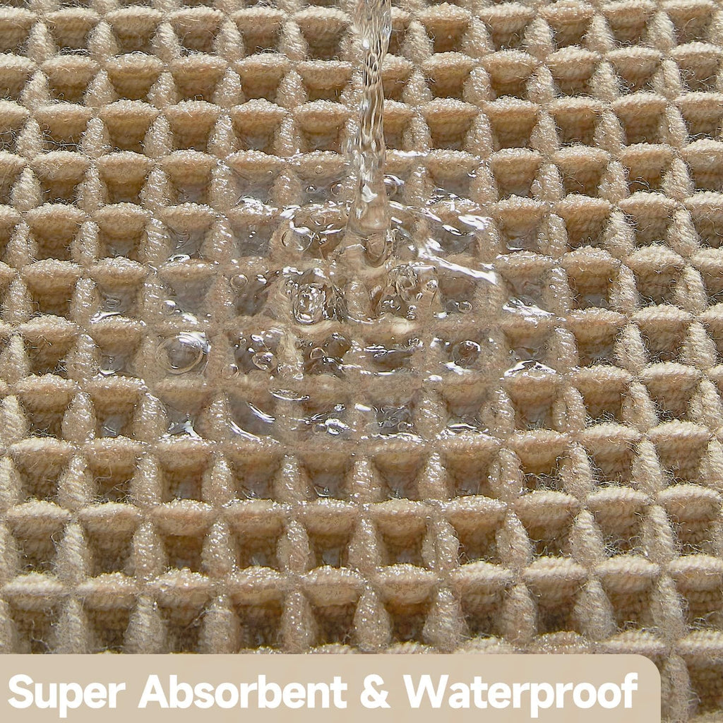 TYUU Boho Waffle Bath Mat - Non-Slip, Super Absorbent Farmhouse Rug (30x20", Khaki)