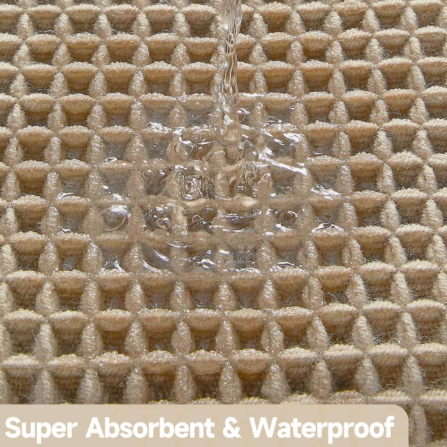 TYUU Boho Waffle Bath Mat - Non-Slip, Super Absorbent Farmhouse Rug (30x20", Khaki)