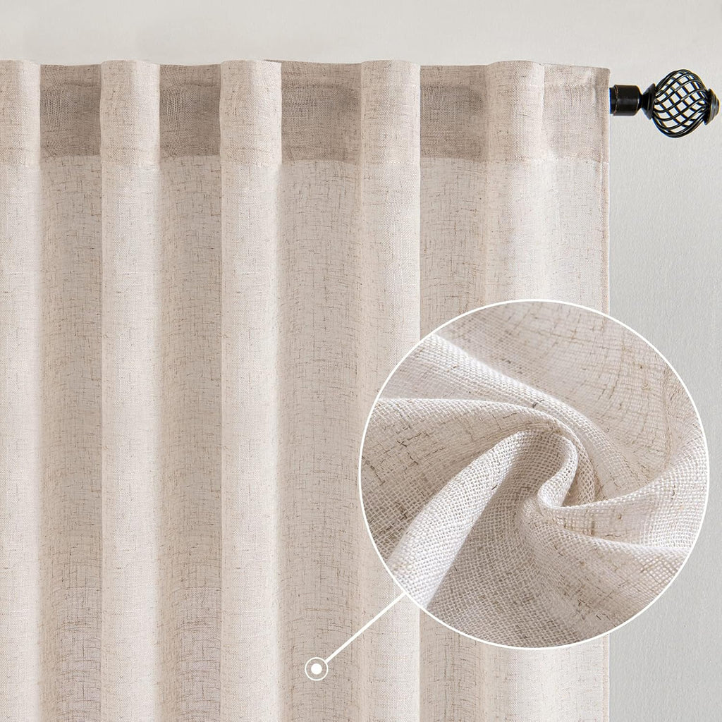 MIULEE Natural Linen Curtains 84" Long Semi-Sheer for Bedroom Living Room