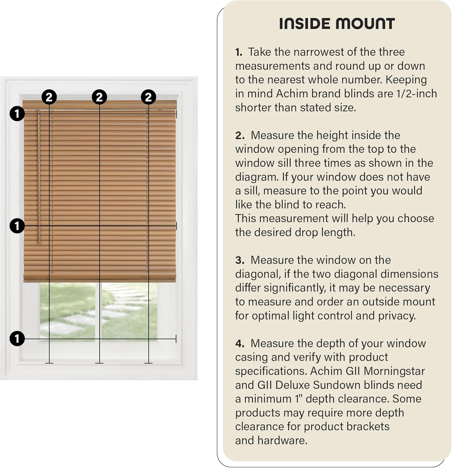 Cordless Light Filtering Mini Blinds - 34x64 Inch Pearl White Vinyl Horizontal Blinds by Achim