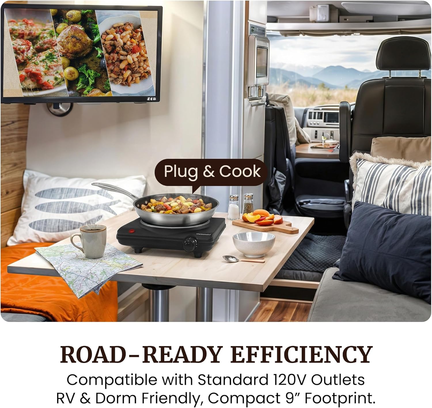 Elite Gourmet Portable Electric Burner - 1000W Cast Iron Hot Plate with 7 Heat Settings for RVs & Small Kitchens