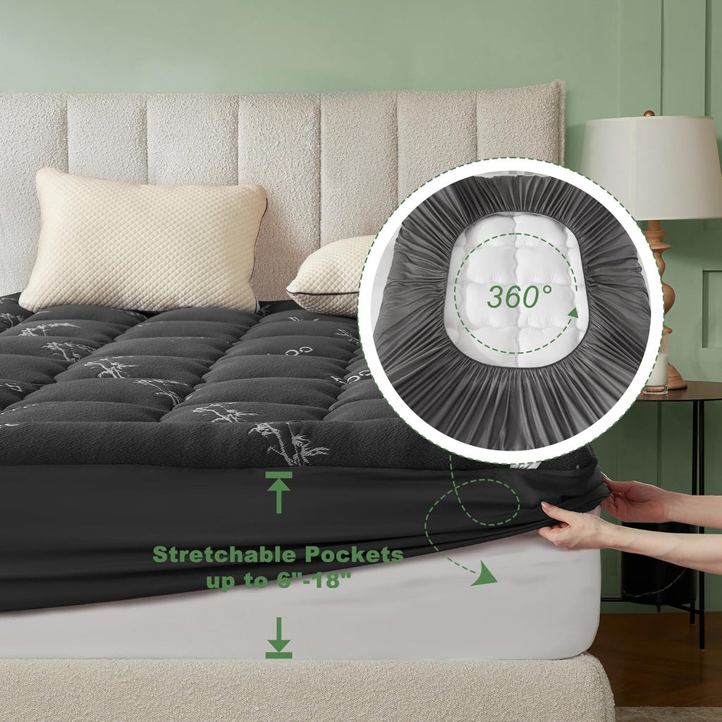 BEDLORE Queen Bamboo Viscose Mattress Topper for Back Pain Relief