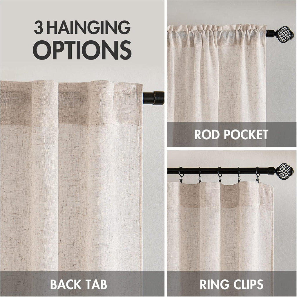MIULEE Natural Linen Curtains 84" Long Semi-Sheer for Bedroom Living Room