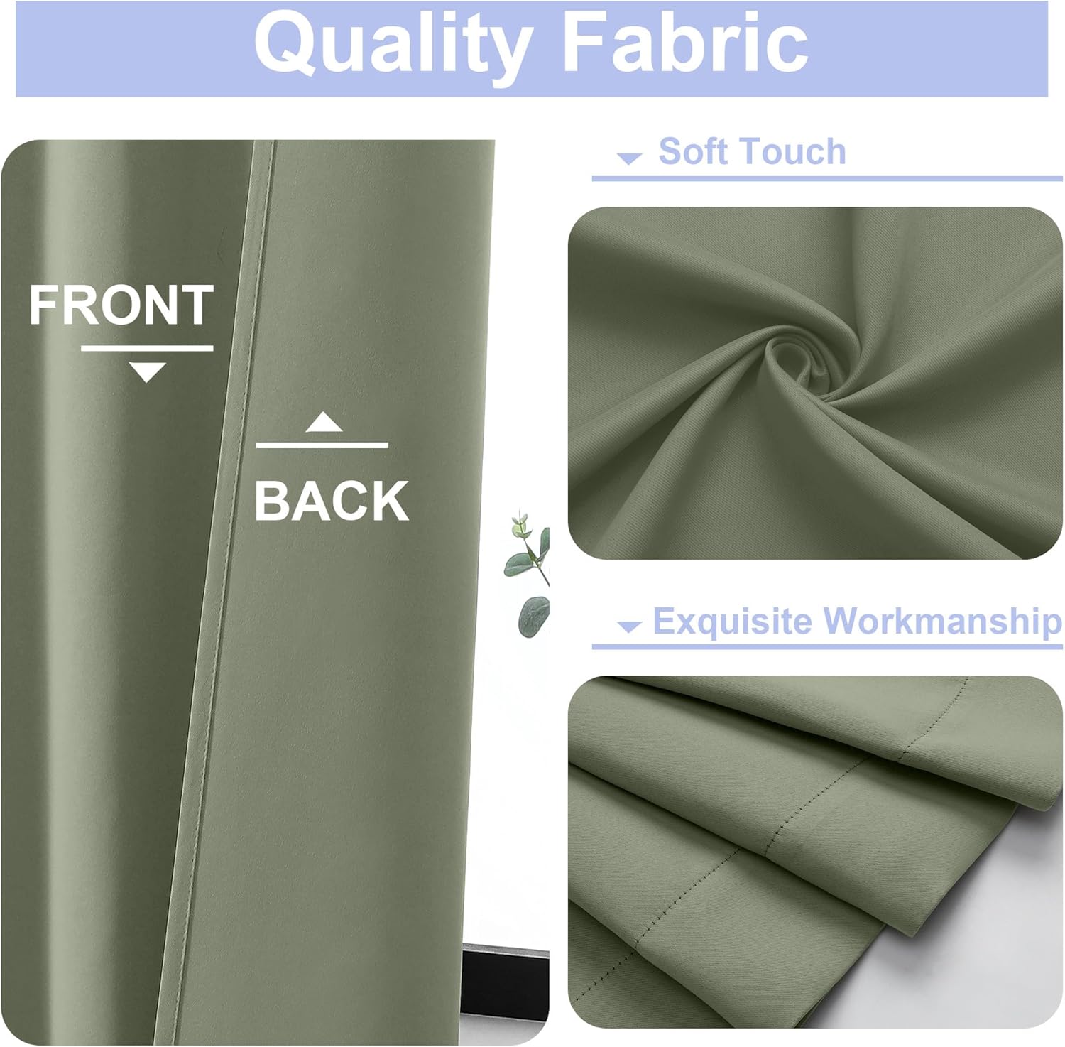Simplebrand Sage Green Blackout Curtains for Bedroom 63 Inch Length 2-Panel Set
