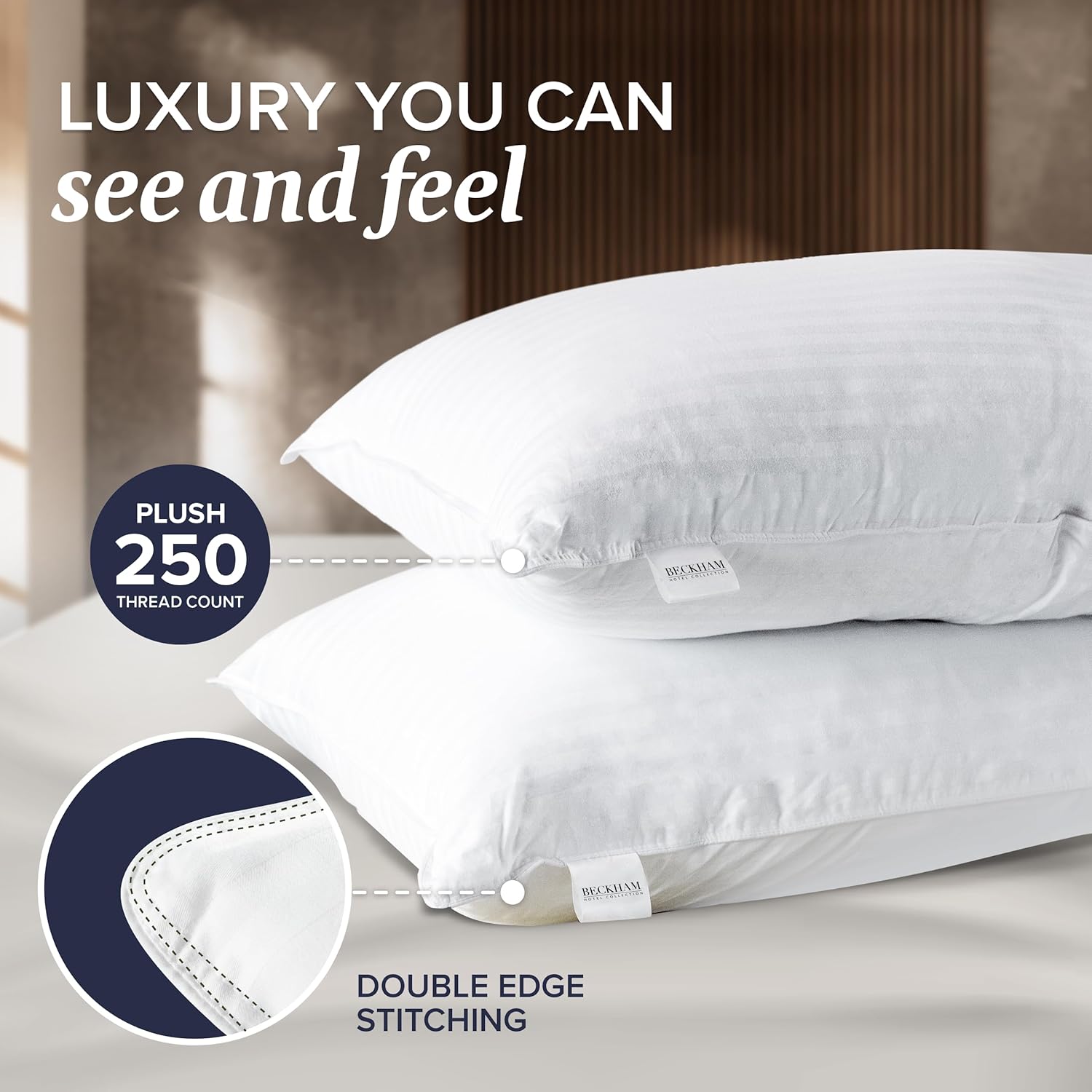 Beckham Hotel Collection 100% Cotton Bed Pillows Set of 2 - Plush Down Alternative for All Sleepers