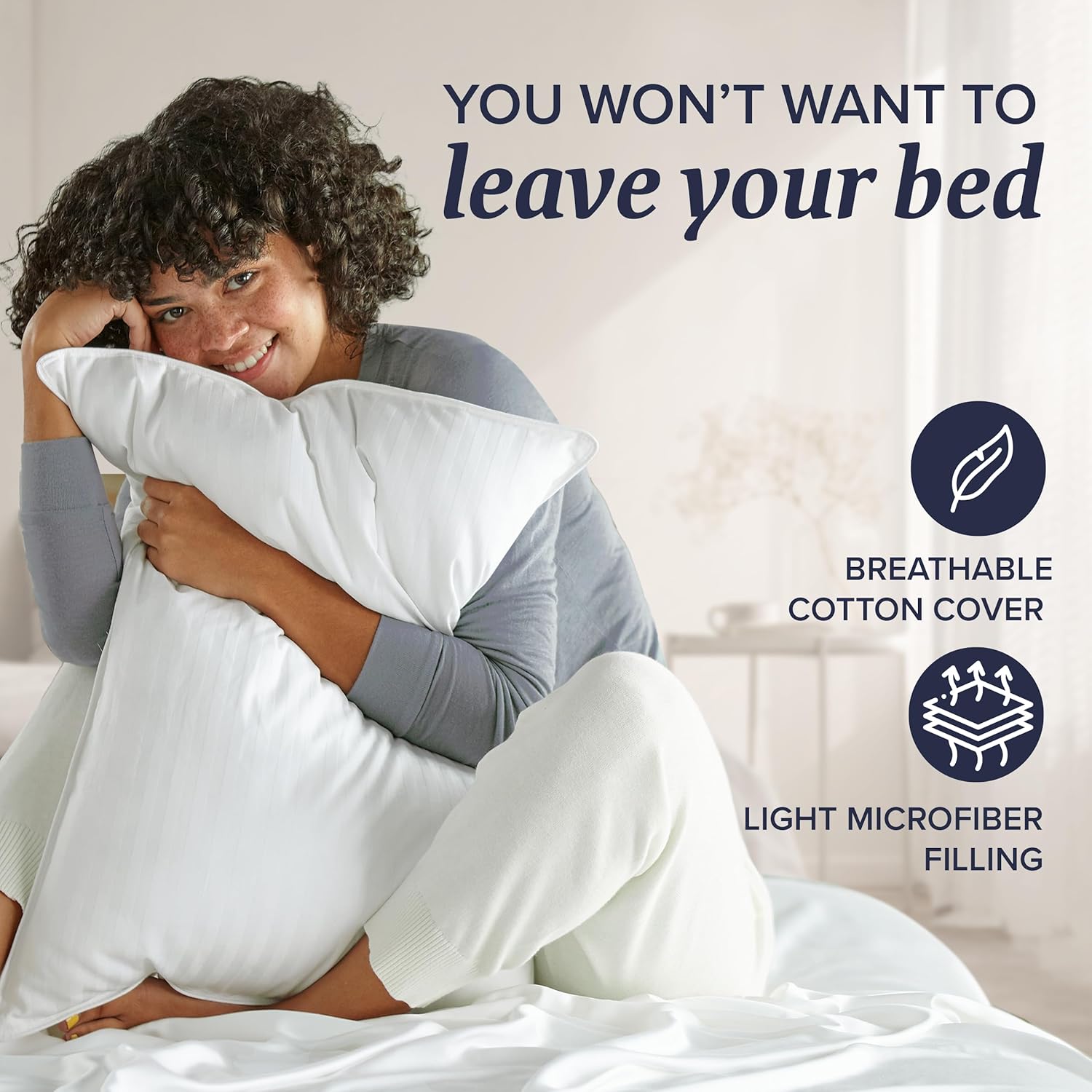 Beckham Hotel Collection 100% Cotton Bed Pillows Set of 2 - Plush Down Alternative for All Sleepers