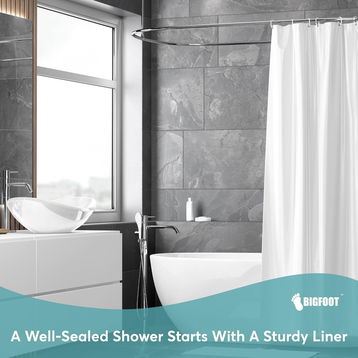 BigFoot Odorless PEVA Shower Curtain Liner - 72x72, Heavy-Duty Waterproof with Magnets