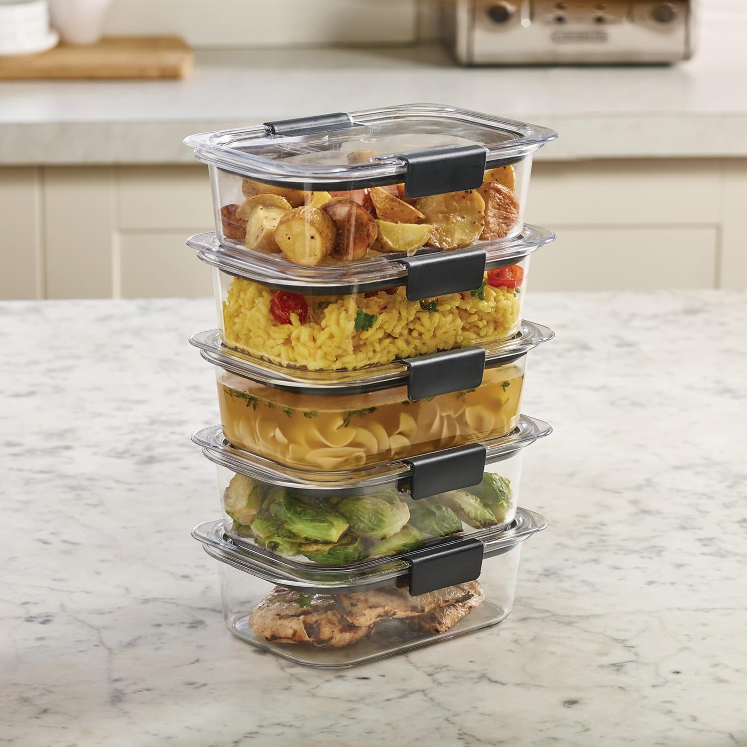 Rubbermaid Brilliance Tritan Food Storage Containers - Airtight Leak-Proof Meal Prep Set (5-Piece)