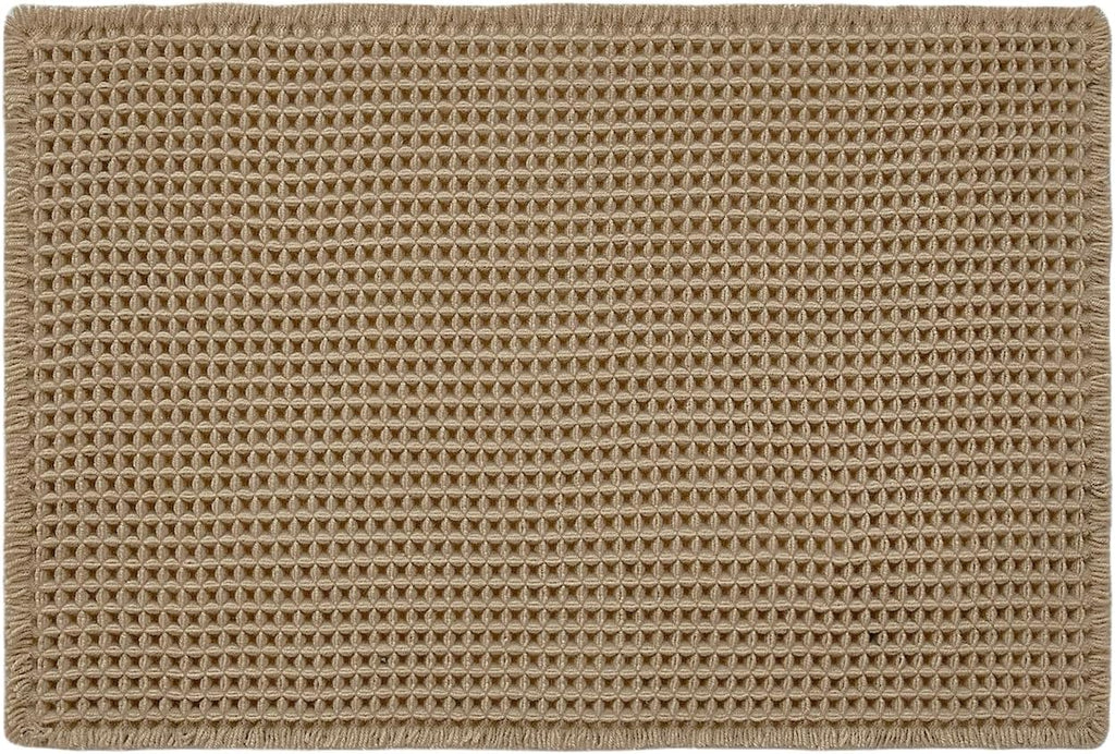 TYUU Boho Waffle Bath Mat - Non-Slip, Super Absorbent Farmhouse Rug (30x20", Khaki)