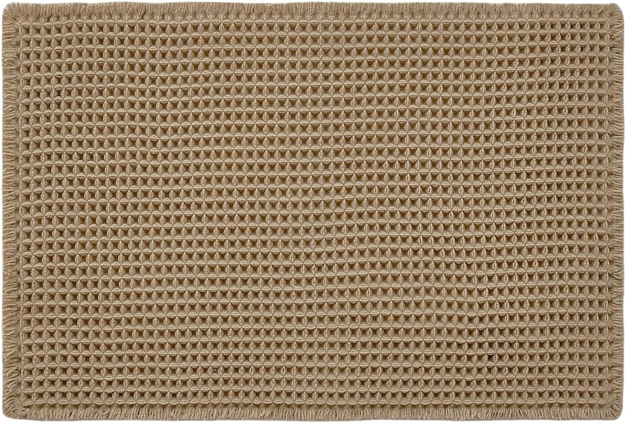 TYUU Boho Waffle Bath Mat - Non-Slip, Super Absorbent Farmhouse Rug (30x20", Khaki)