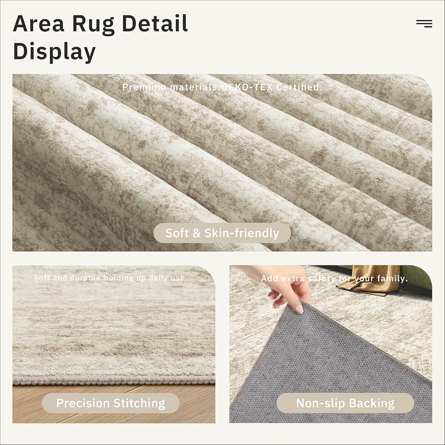 Soalmost Washable 8x10 Vintage Beige Area Rug - Soft Non-Slip Living Room Carpet
