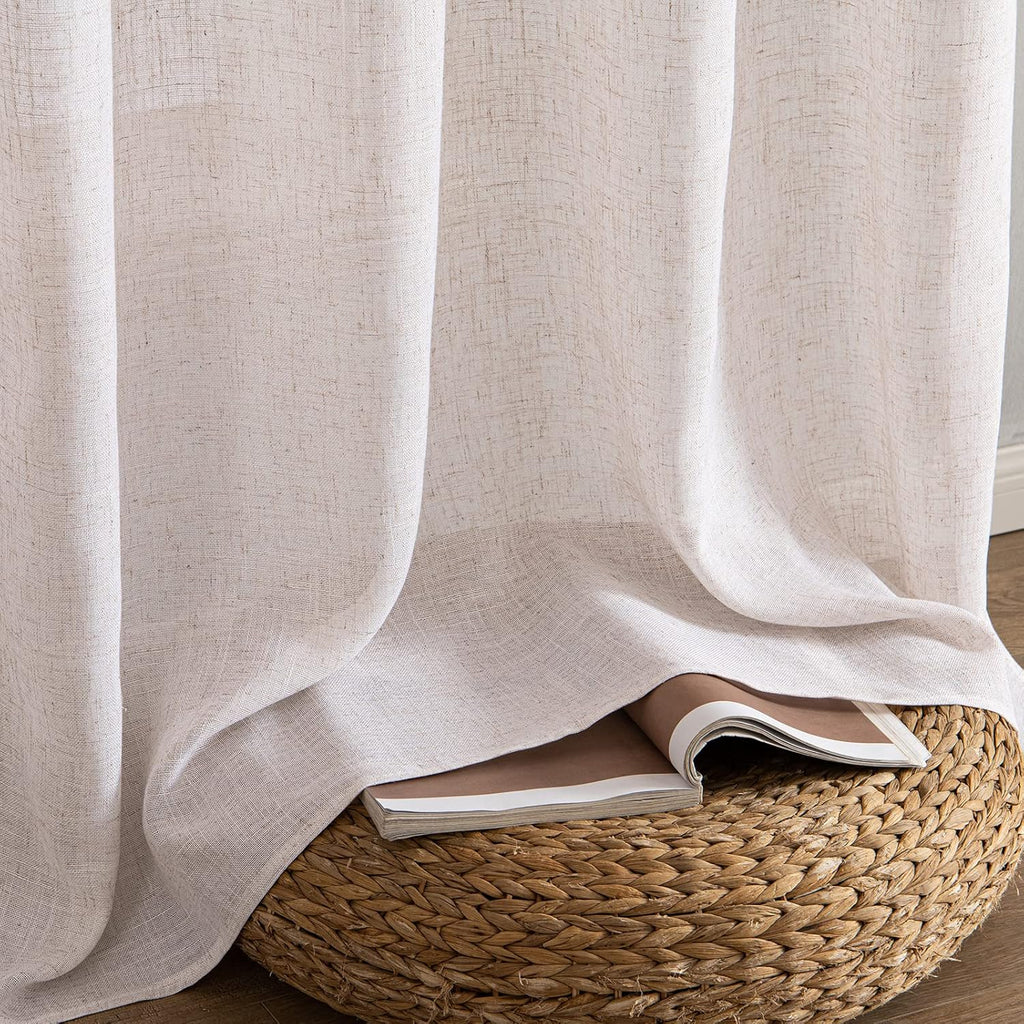 MIULEE Natural Linen Curtains 84" Long Semi-Sheer for Bedroom Living Room