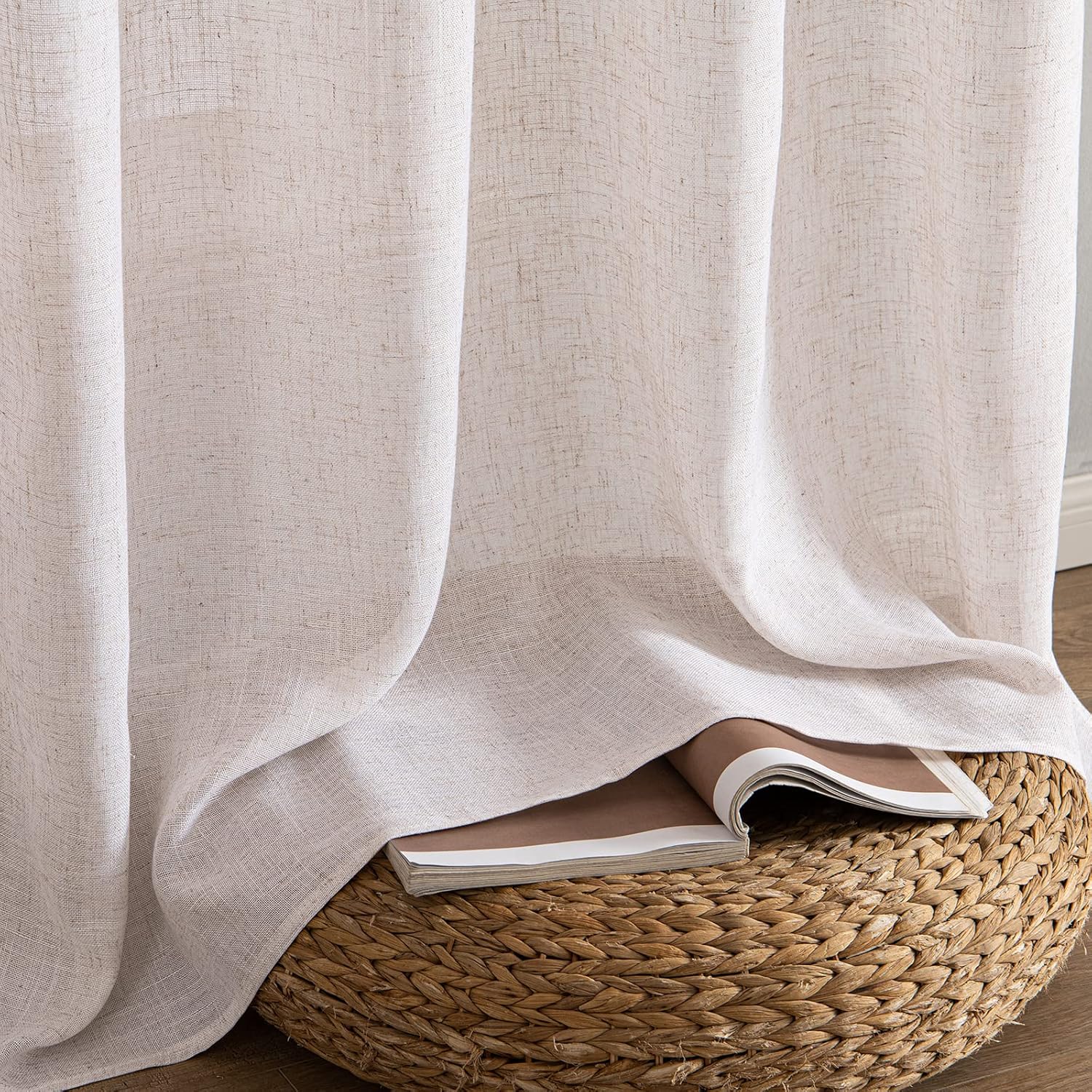 MIULEE Natural Linen Curtains 84" Long Semi-Sheer for Bedroom Living Room
