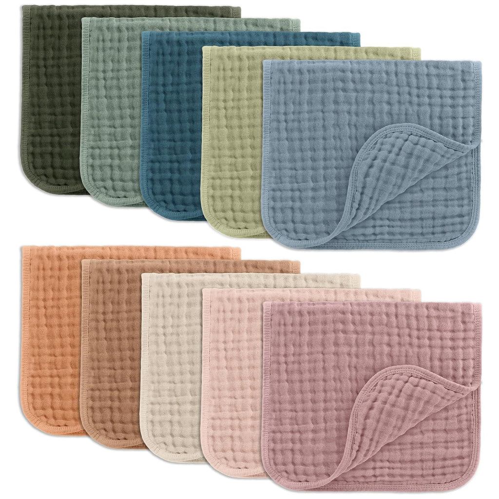 Comfy Cubs 20x10 Muslin Burp Cloths - 6-Layer Absorbent Cotton for Baby Messes (10-Pack)