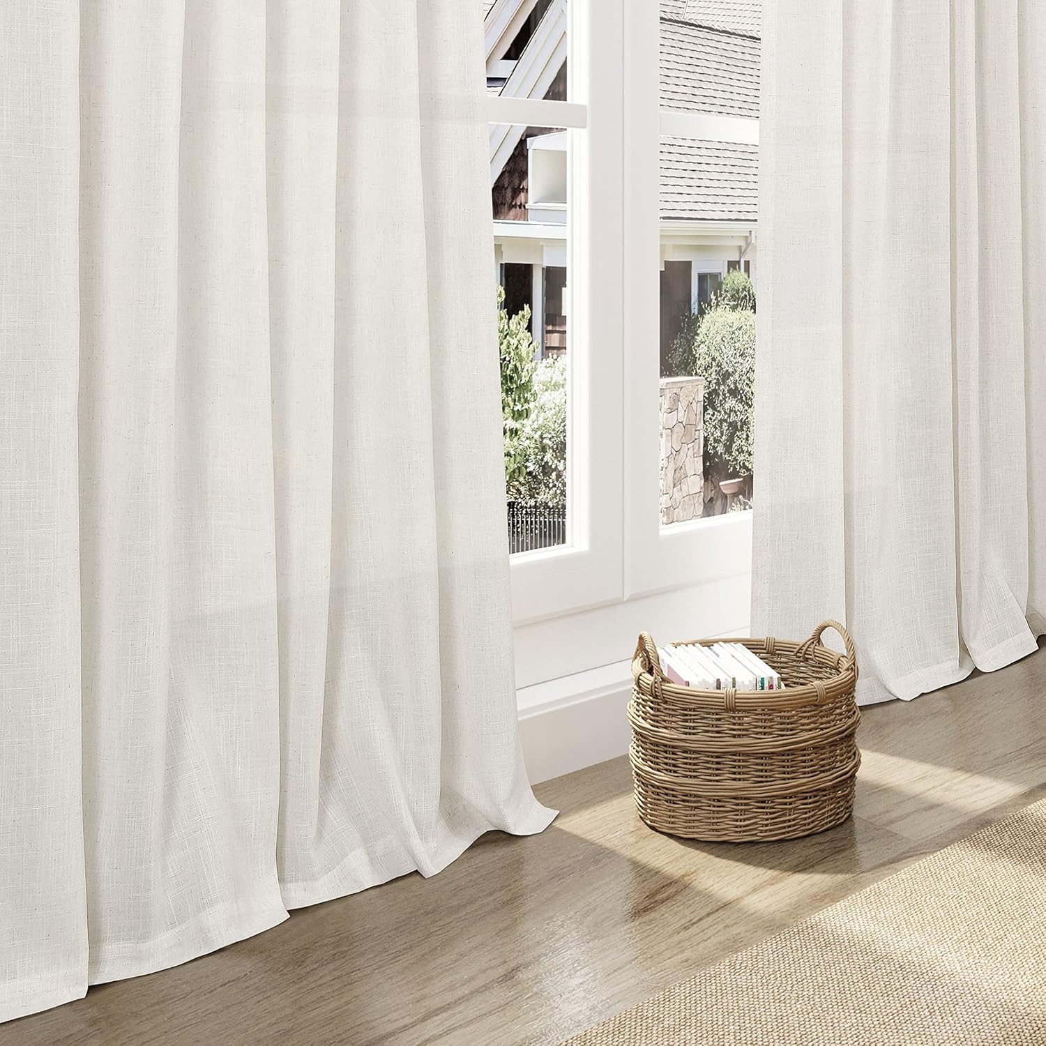 Nanspring Linen Blend Back Tab Curtains 84" 2-Pack Neutral Modern Farmhouse