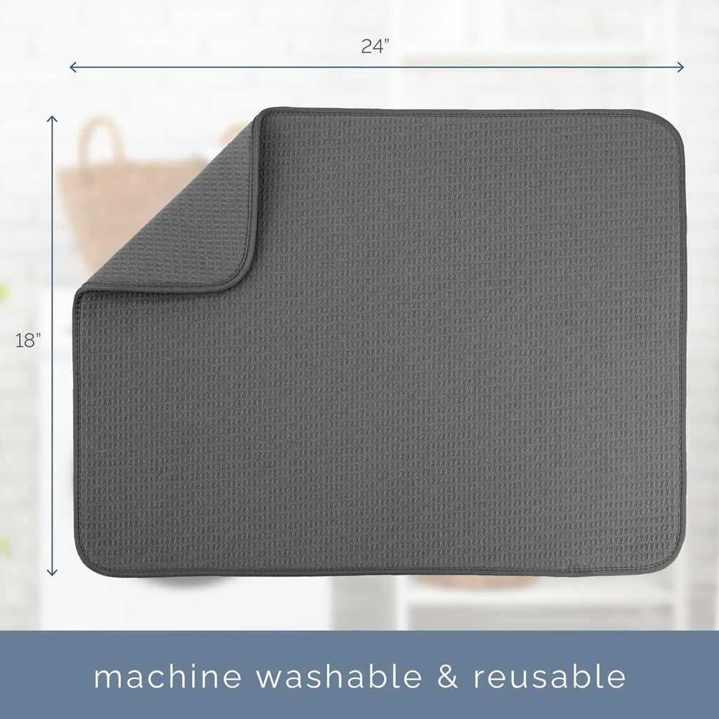 S&T INC. XL Charcoal Microfiber Dish Drying Mat - 18x24 Kitchen Counter Pad