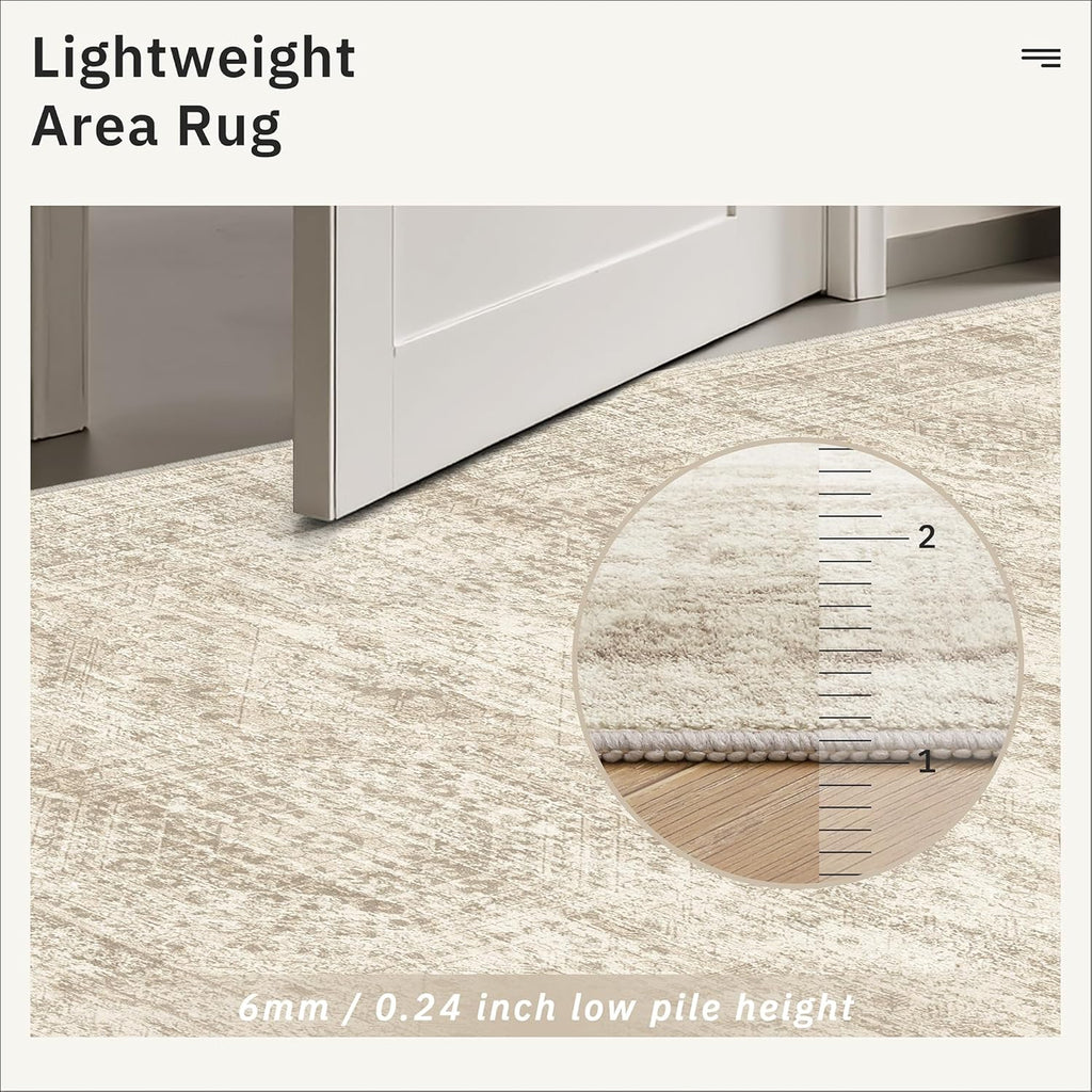 Soalmost Washable 8x10 Vintage Beige Area Rug - Soft Non-Slip Living Room Carpet