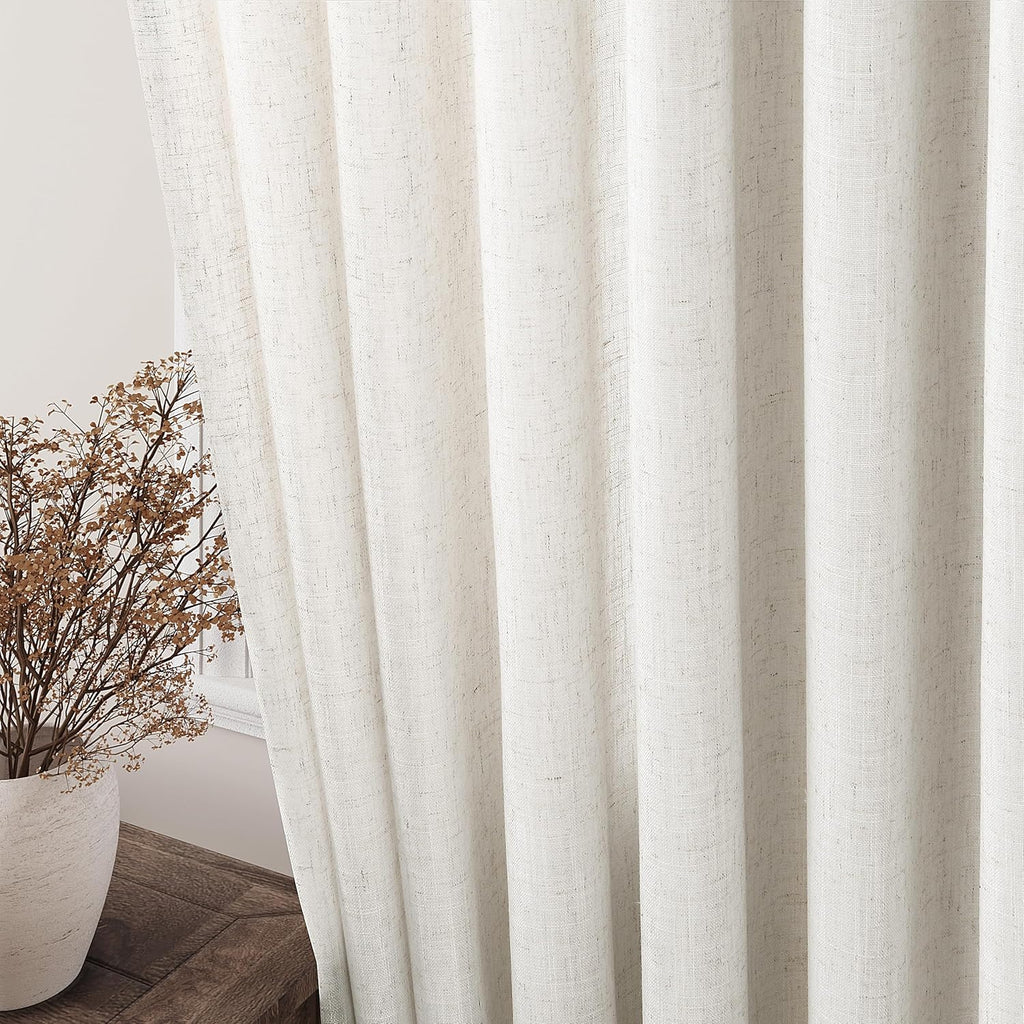 Nanspring Linen Blend Back Tab Curtains 84" 2-Pack Neutral Modern Farmhouse